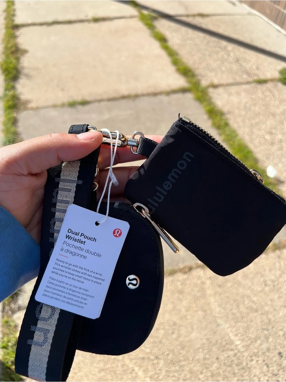 lululemon Black Dual Pouch Wristlet with Branded Strap